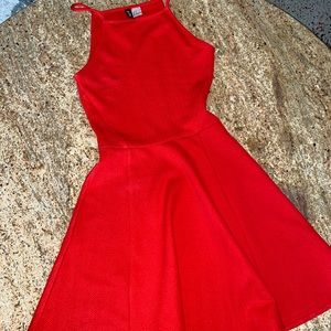 red halter neck dress